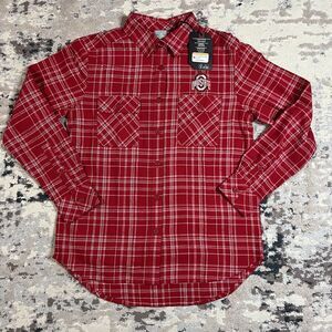 NWT Antigua Ohio State Red White Plaid Long Sleeve High-Low Button Up Shirt Sz M
